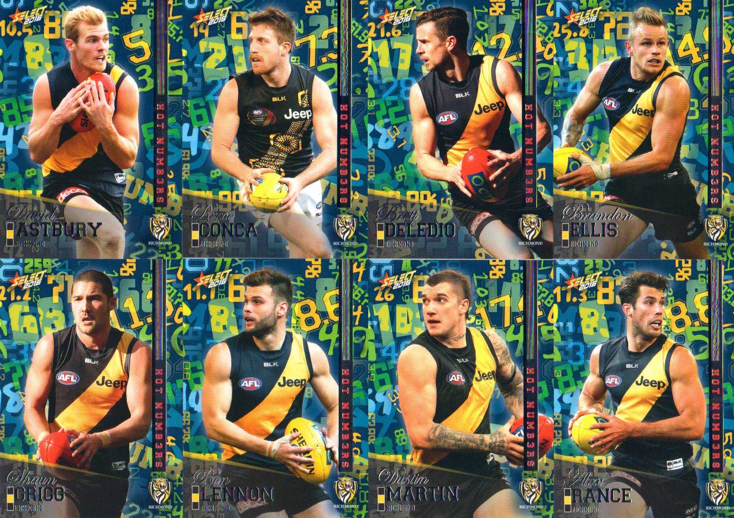 2016 AFL Footy Stars Hot Numbers 8Card Team Set Richmond Tigers Diggaz Trading Cards