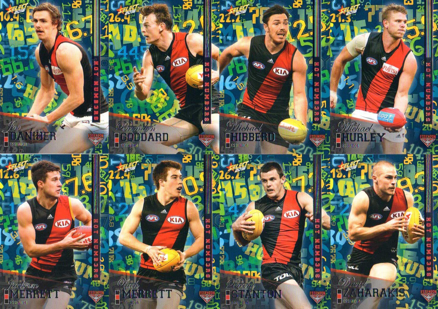 2016 AFL Footy Stars Hot Numbers 8Card Team Set Essendon Bombers Diggaz Trading Cards