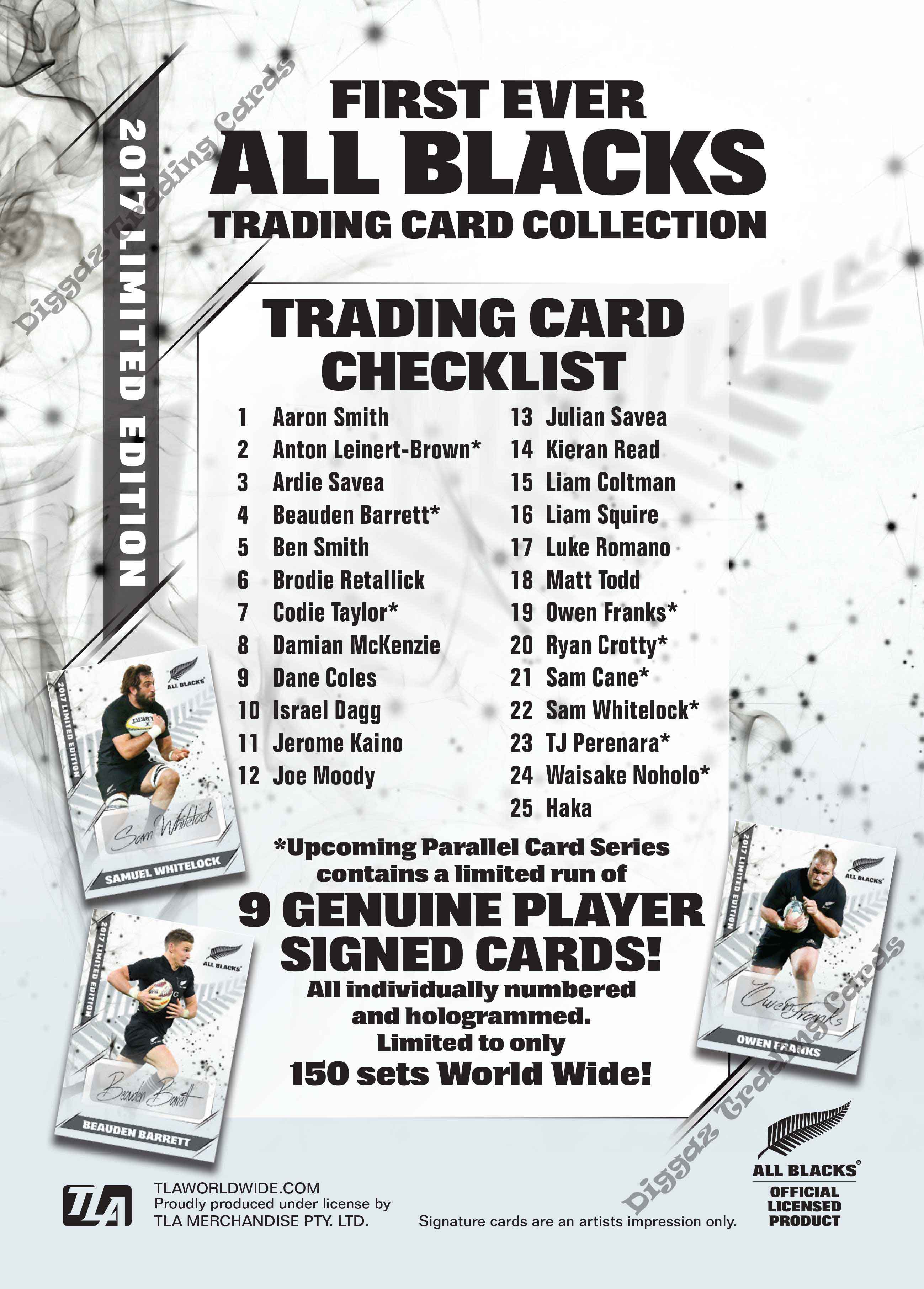2017 Limited Edition All Blacks Parallel Trading Card Box Set with Signatures Diggaz Trading Cards